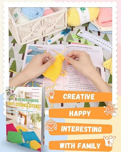 Aeelike Knitting Kit for Beginners, Complete Beginner Knitting Kit Easy Knitting Set Including Knitting Needles Set Cotton Yarn, Learn to Knit Dishcloth with Step-by-Step Instructions, Colorful thumbnail 2