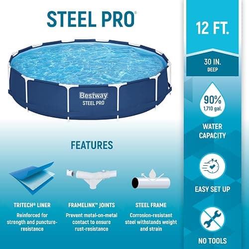 Bestway Steel Pro 12 feet x 30 inches Round Above Ground 1,710 Gallon Pool Set with DuraPlus Liner, 530 Gallon Pool Filter, and Repair Patch thumbnail 4