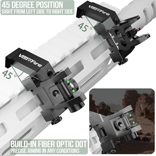 Visiofire 45 Degree Offset Iron Sights| Flip Up Fiber Optic Sights with Red Green Dots| Tool-Free Adjustable Back Up Canted Iron Sights Rapid Transition thumbnail 2