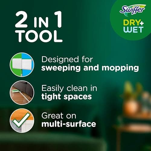 Swiffer Sweeper 2-in-1 Mops for Floor Cleaning, Dry and Wet Multi Surface Floor Cleaner, Sweeping and Mopping Starter Kit, Includes 1 Mop + 19 Refills, 20 Piece Set thumbnail 2