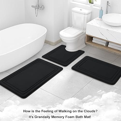 Grandaily Memory Foam Bath Mat Rug 24x16, Ultra Soft, Non-Slip and Absorbent Bathroom Rugs, Machine Wash Dry, Comfortable Bath Carpet for Bathroom Floor, Tub and Shower, Black thumbnail 9