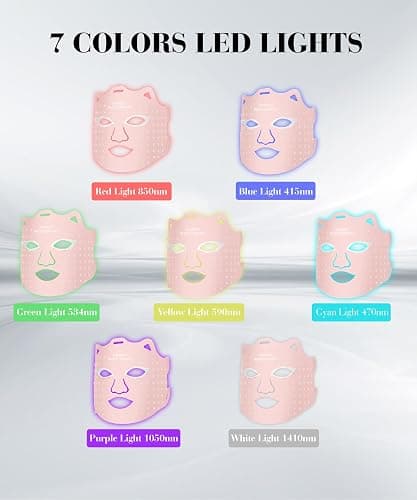 SDKWDH Red Light Mask for Face, 7-1 Colors Facial Care Mask, 850nm Infrared & Red Light Masks, Ergonomic Design for Home & Travel, Pink thumbnail 3