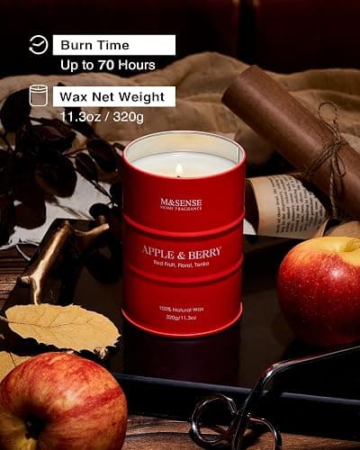 M&SENSE Apple Berry Candles for Home Scented, Soy Natural Wax Holiday Candle 11.3oz 70 Hour Slow Burning, Non Toxic Fruit & Floral Scented Candles Christmas Thanksgiving Gift for Women thumbnail 5