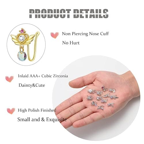 PLOMFOV 12Pcs Fake Nose Ring for Women Dangling Nose Cuffs Faux Clip on Nose Ring for Non Pierced Nose thumbnail 2