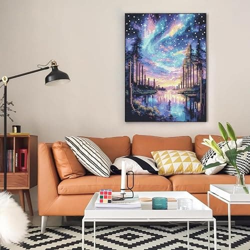 Starry Sky Diamond Art Kits for Adults, 5D Aurora Lake Diamond Painting Kits for Beginners, Fantastic Landscapes DIY Full Drill Dots Gem Art Paint for Home Wall Decor 30x40 cm thumbnail 7