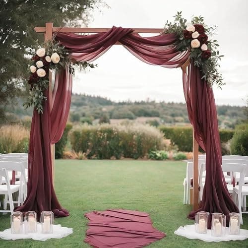 Barcelonetta | Chiffon Fabric | Decoration, Drapery Fabric | Wedding, Gender Reveal, Baby Shower, Birthday | for Arbor, Arch, Canopy, Table and Chair Decoration (Burgundy, 5 Yards) thumbnail 5