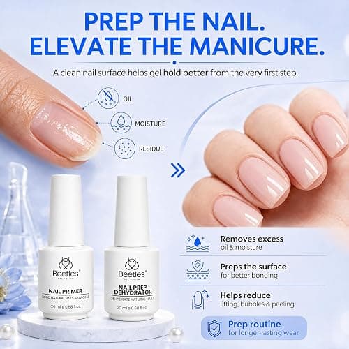 Beetles Nail Dehydrator and Primer Set, 2Pcs 20ml, Natural Nail Prep | Large-Capacity Acid-Free Nail Prep with Dehydrator and Primer for UV Gels, Superior Bonding and Professional Salon Use thumbnail 4