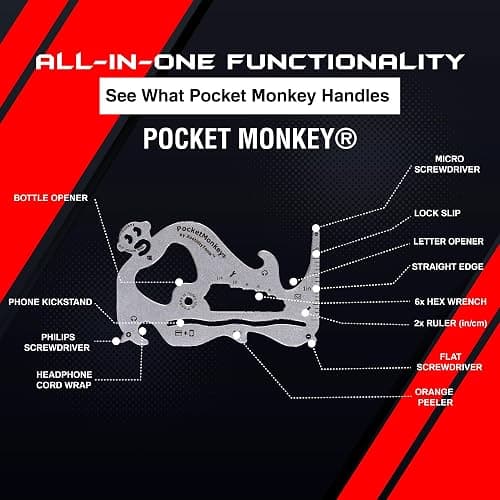 Wallet Multi-Tool, PocketMonkey 12-in-1 Credit Card Tool, Bottle Opener, Stainless Steel, MADE IN USA thumbnail 3