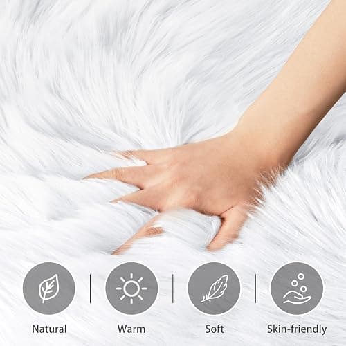Ciicool Ultra Soft Faux Sheepskin Fur Rug Fluffy Rug for Bedroom Fuzzy Carpet for Living Room Kid's Room Nursery Decor, White 2 x 6 Feet thumbnail 4