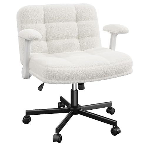 DurayLoly Criss Cross Chair with Wheels, Criss Cross Office Chair with Flip-up Armrests, Vanity Chair for Bedroom, Home Office, Apartment, Plush Fabric, White thumbnail 9
