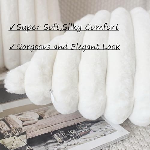 NIULAA Cream White Cushion Covers 45 x 45 Fluffy Faux Fur Cushion Covers 18x18 Set of 2 Pillow Covers Soft Plush Pillowcases for Sofa Bed Moroccan Style Home Decor Cushion Cover thumbnail 2