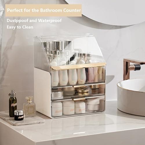 Omeily Large Makeup Organizer Countertop Vanity Organizer Cosmetic Organizer Makeup Storage Box Bathroom Counter Organizer Perfume Skincare Organizers Gift Women Girls Clear Design Easy Visibility thumbnail 6