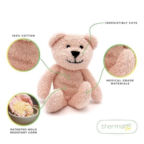 Thermal-Aid Zoo Mini — (Bella The Pink Bear) — Mold-Resistant, Washable Hot & Cold Pack for Kids — Heating and Cooling Pad with Natural Corn Filling — Reusable Plush Toy thumbnail 2