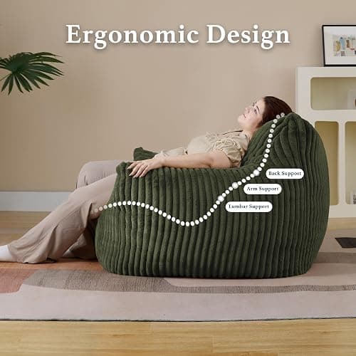 Gericco Giant Plush Bean Bag Chair for Adults with Armrests - Oversized Comfy Green Beanbag Lounge Lazy Floor Sofa Accent Chair for Living Room, Bedroom & Dorm, Cozy Fluffy Single Cloud Mini Couch thumbnail 7
