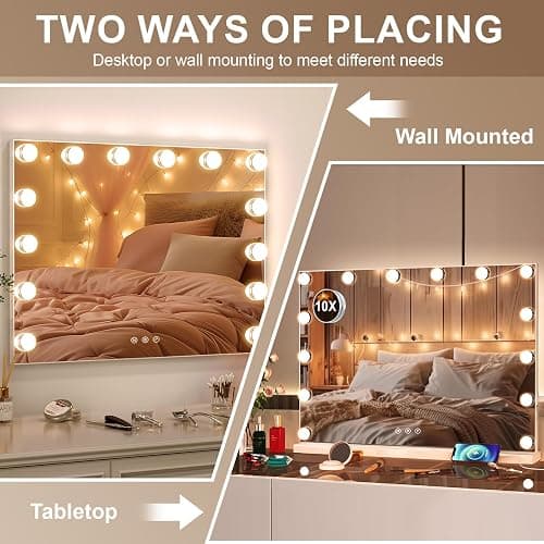 Ereousa Specchio Trucco con Luci, 3 modalità Luce, 50 x 40 cm Specchio Trucco, Durevole Specchio con Luci Make Up, Specchio Make Up con 14 Lampadine LED thumbnail 4
