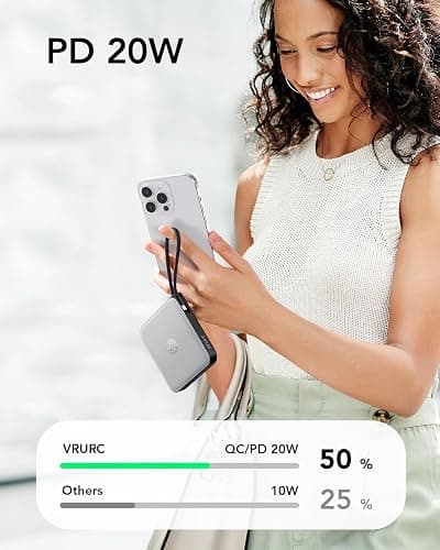 VRURC Portable Phone Charger 4 Built-in Cables, Fast Charging PD 20W Power Bank 10000mAh, USB C Mini Battery Pack for iPhone 16 15 14 Samsung Galaxy S23 Google Android Cell Phones(1 Pack) thumbnail 7