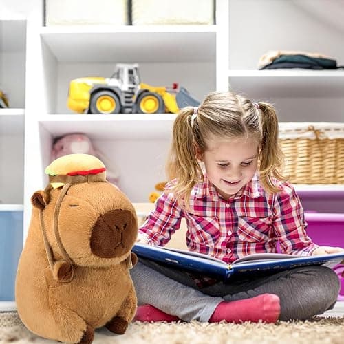 Ditucu Cute Capybara Plush with Hamburger Backpack Soft Capibara Stuffed Animal Plushies Toys Hugging Gifts for Kids Brown 9 inch thumbnail 8