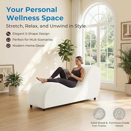 Mjkone 60.6" W Yoga Sofa Chair Chaise Lounge Chairs Indoor for Adults Bedroom Yogas Stretching, Curved Velvet Yoga Lounges Chaise Chair for Living Room Relaxing Apartment Exercising, Beige thumbnail 5