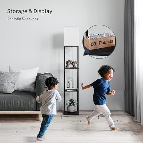 SUNMORY Floor Lamp with Shelves, Modern Square Standing Lamp with 3 Color Temperature Bulb, Corner Display Bookshelf Lamp for Living Room and Bedroom(Black) thumbnail 7