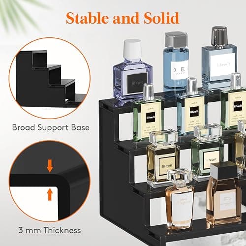 Lifewit Perfume Organizer, Cologne Stand Tool-Free Assembly, 9", 1 Pcs | Black Display Riser Shelf for Makeup, Skincare, Nail Polish, Spice, Figure, Bedroom Bathroom Counter Storage Room Decor thumbnail 3