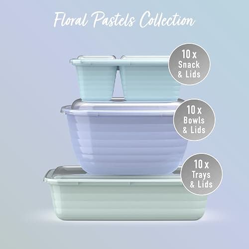 Bentgo Prep 60-Piece Variety Meal Prep Kit - Reusable PFAS & BPA-Free Food Containers 1-Compartment Trays, Prep Bowls, & Snack Boxes - Microwave, Freezer, & Dishwasher Safe (Floral Pastels) thumbnail 5