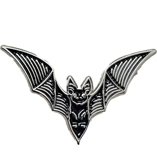 Goth Enamel Pin Set Chrome Fashion Aesthetic Bat Spider Web Fangs 3 Pack thumbnail 4