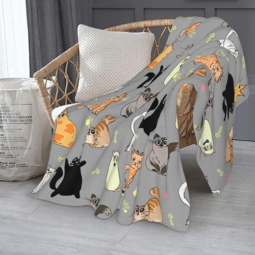 Cute Cat Throw Blanket Cozy Fluffy Plush Blanket Soft Flannel Throw Blanket for Kids Men Women Gift Sofa Bed Couch 50"x40" Christmas thumbnail 8