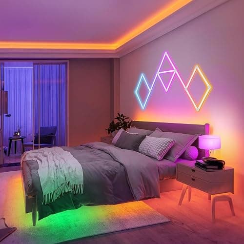 KOBAIBAN Smart Wall Light Lines, WiFi RGB LED Light Bars, 16M+ Color Dimmable Music Sync DIY Home Decor Light Bars for Gaming Party Streaming Lovers, Work with Alexa & Google Assistant (6 Lines,White) thumbnail 9
