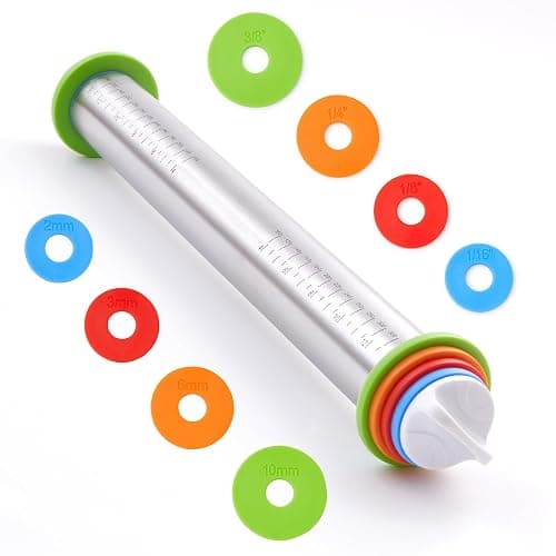 Rolling Pin with Thickness Rings, Fulimax 17" Adjustable Stainless Steel Rolling Pins for Baking, Dough Roller for Fondant Pizza, Pie, Pasta, Cookies, Cakes, Kitchen Baking Supplies - Image 1