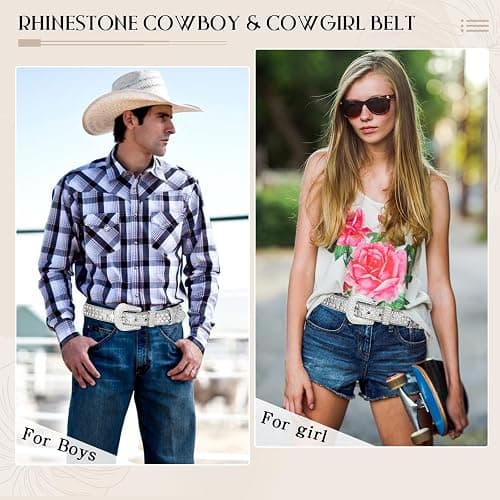 Monopa Rhinestone Belt for Women Men - Western Cowgirl Sequin Diamond Bling Studded Belts for Jeans Pants thumbnail 5