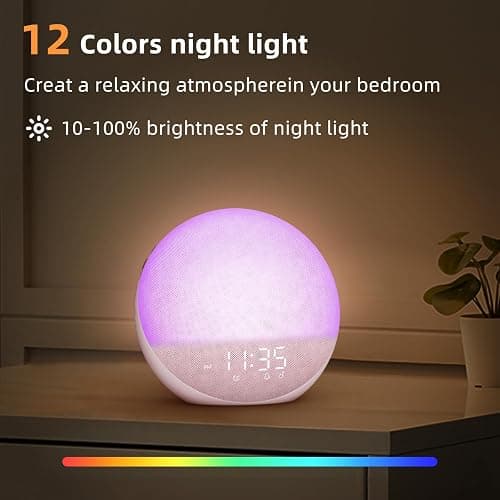 Odokee Sunrise Alarm Clock White Noise Machine: Natural Wake Up Light - Dimmable Clock with Bluetooth Speaker for Bedroom - 25 Sleep Sounds for Baby Adults Kids Sakura Pink thumbnail 8