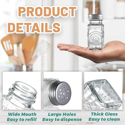 Wongblee 2 Pack Glass Salt and Pepper Shakers Set, Vintage Spice Shakers for Dining Room Table, Kitchen, Restaurant (Sunflower Style) thumbnail 4