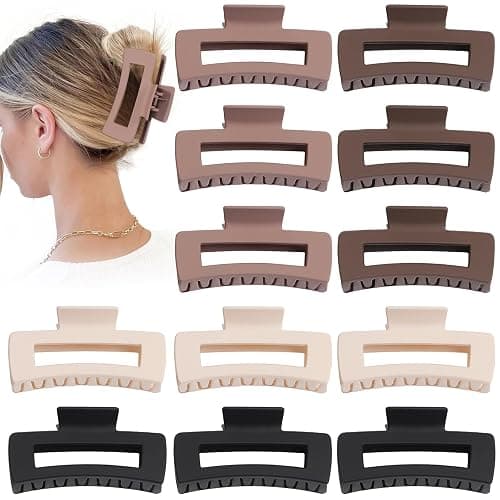 Sisiaipu 12 Pcs Large Hair Claw Clips for Thick Hair, 4.1 x 2.1 x 1.2 Inch, Square Hair Clips Jumbo Jaw Clips, Bulk Hair Accessories for Women and Girls - Brown - Image 1