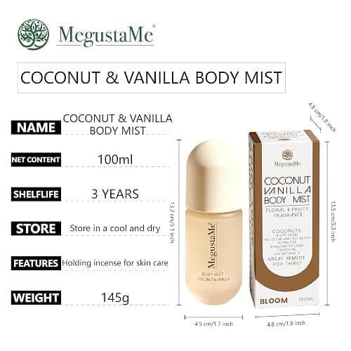 MegustaMe Coconut Vanilla Body Spray | Paraben-Free & Phthalate-Free | Long-Lasting Fresh Fragrance | coconut body spray | vanilla coconut perfumes for women, 3.38 fl oz (100ml) thumbnail 8