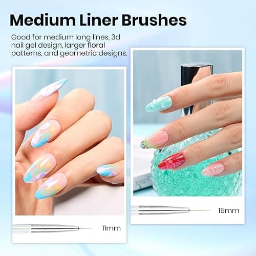Beetles Nail Art Pens Brushes, 5pcs Nail Art Liner Brushes Set Painting | Nail Dotting Drawing Tool Metal Handle for Long Lines, Details, Fine Sizes 7/11/15/20/25mm Gift for Women thumbnail 4
