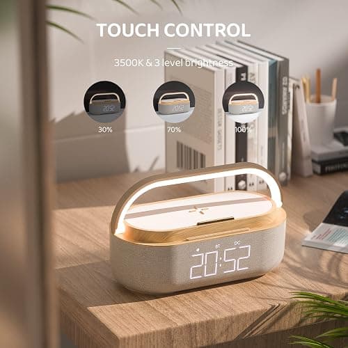 COLSUR Bluetooth Speaker Alarm Clock with Wireless Charger, FM Radio, Adjustable LED Night Light, 6 in 1 Bedroom Portable Speaker 2500mAh, Phone Stand for Bedside, Home, Office, Gift thumbnail 4