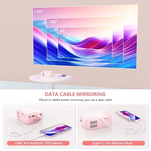 Portable Projector, ksbaby Outdoor Projector, LED Aesthetic Video Mini Projector for Outdoor Portable Movies Compatible with HDMI, USB, Laptop, TV Stick, iOS and Android Phone thumbnail 4