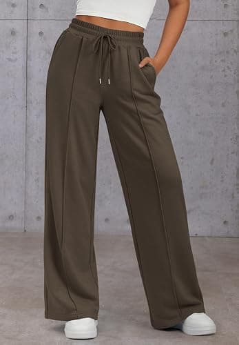 ATHMILE Womens Wide Leg Sweatpants High Waisted Baggy Pants Fashion Teen Girl Drawstring Athletic Joggers - X-Small - Coffee thumbnail 3