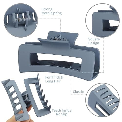 Sisiaipu Large Square Jumbo Hair Clips - 4.1 Inch Big Jaw Clips for Thick Hair, 12 Pcs Bulk Accessories for Women and Girls - Neutral thumbnail 5