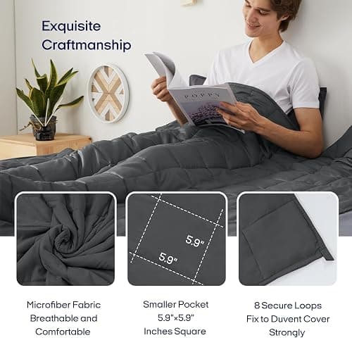 ZonLi Weighted Blanket (60"x80", 20lbs, Dark Grey) Queen Size Weighted Blanket for Adults, High Breathability Heavy Blanket, Soft Material with Premium Glass Beads thumbnail 3