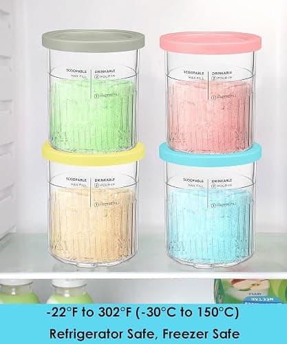 FIRJOY Replacement Pints and Lids - 24oz. Containers Compatible with Ninja Creami Deluxe 11-in-1 NC501, NC500 Series Ice Cream Maker (4 Pack - Blue, Pink, Grey, Yellow) thumbnail 3