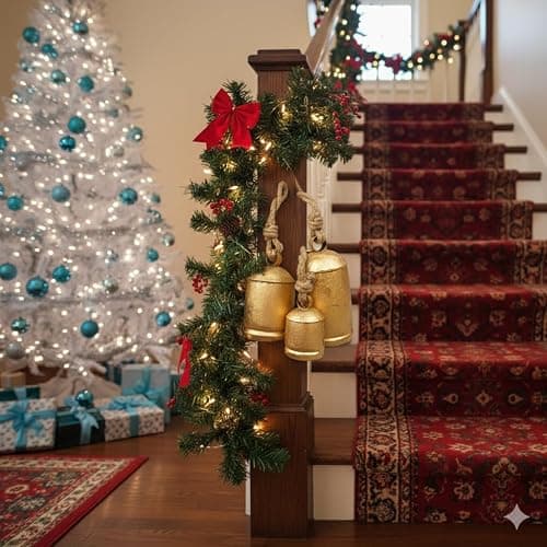 Set of 3 Giant Harmony Rustic Gold Christmas Bells for Decoration - Perfect for Cow Bell, Door Hanging, Staircase, Wall (Large) thumbnail 8