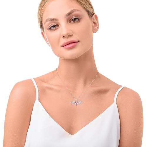 TANGPOET Engelsflügel Halskette 925 Sterling Silber Liebe Herz Kristall Kette Königin Krone Anhänger Geburtsstein Schmuck Geschenk für Frauen Mädchen mit Geschenkbox thumbnail 6