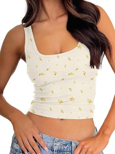 Danysu Women Rib Tank Top Padded Workout Top Square Neck Crop Tank Fitted Basic Cami Tops - Image 1