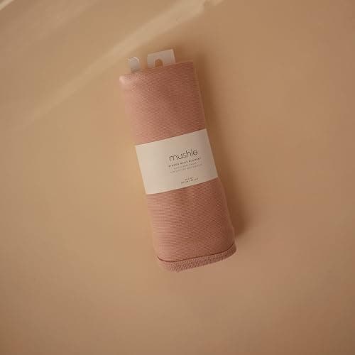 mushie Extra Soft Baby Blanket | Cotton and Elastane Ribbed Receiving Blanket, Swaddle, Stroller | 35x35 Inch (Blush) thumbnail 4