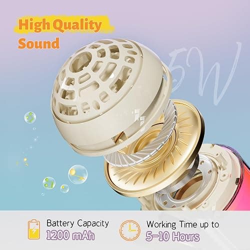 Wireless Karaoke Machine Portable Bluetooth Microphone with LED Light | Best Chritmas Birthday Festival Party Gift for Adults 3 4 5 6 7 8 9 10 11 12+ Year Old Girls Boys Kids (Beige) thumbnail 8