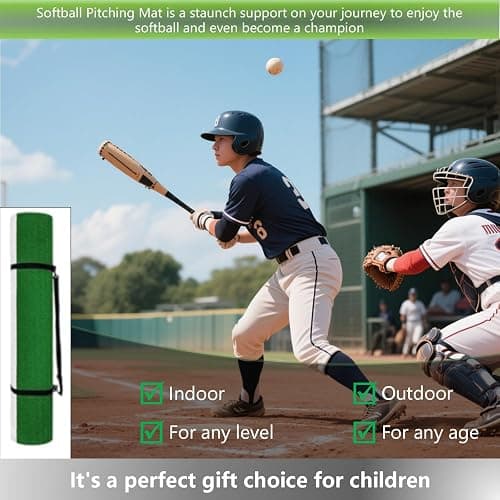 Baseball Hitting Mat, Softball Pitching Mat/Batting Cage Mats with Non-Slip Rubber Backing, Batting Cage Mat with Home Plate, Batters Box Turf Mat Baseball for Indoor and Outdoor thumbnail 8