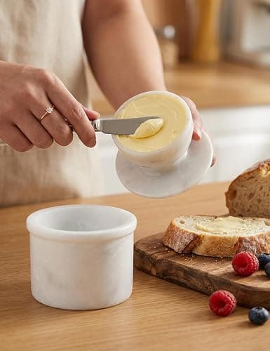 Radicaln Marble Butter Keeper 4.25'' Inches White Handmade French Butter Holder For Kitchen Counter Decor Ideal Butter Crock For Counter With Water & Butter Crock For Kitchen thumbnail 2
