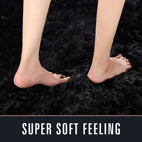 Merelax Soft Modern Indoor Shaggy Area Rug for Bedroom Livingroom Dorm Kids Room Home Decorative, Non-Slip Plush Fluffy Furry Fur Rugs Comfy Nursery Accent Floor Carpet 3x5 Feet, Black thumbnail 4