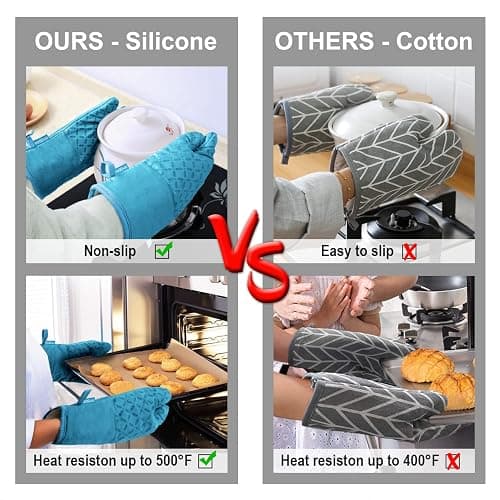 KEGOUU Oven Mitts and Pot Holders 6pcs Set, Kitchen Oven Glove High Heat Resistant 500 Degree Extra Long Oven Mitts and Potholder with Non-Slip Silicone Surface for Cooking (Sky Blue) thumbnail 5